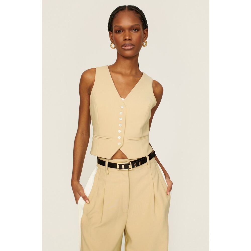 Favorite Daughter Margaret Beige Button Front Sleeveless Crepe Vest Size XS - Picture 2 of 16
